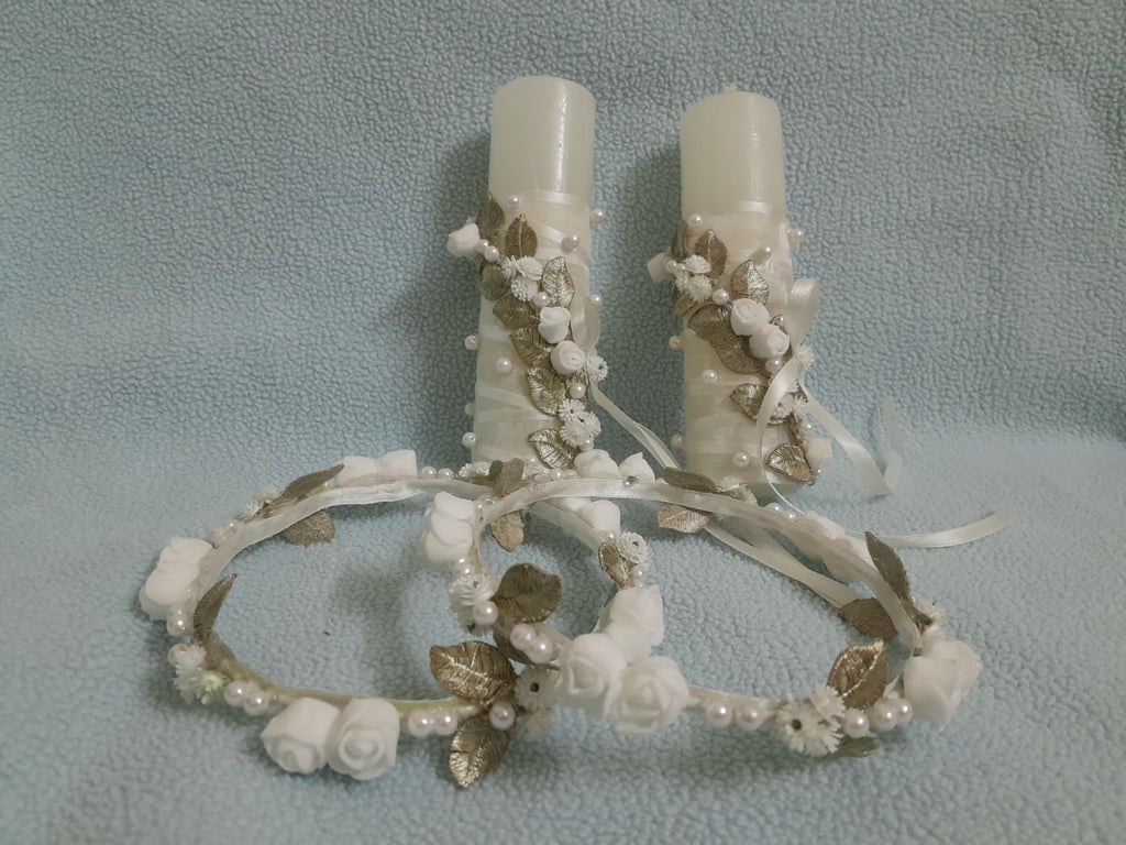 Decorated lace candle for Baptism and Holy communion