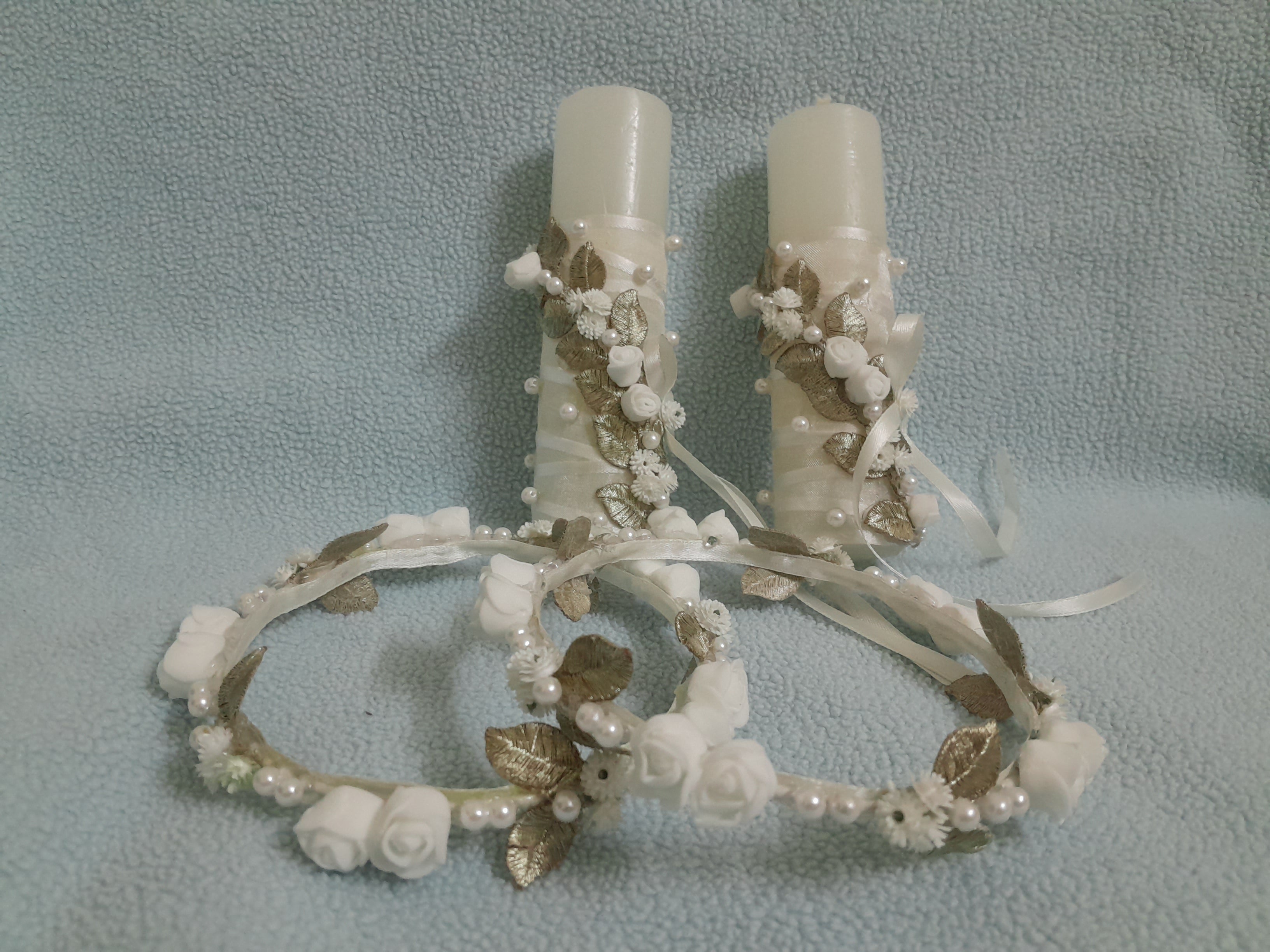 Decorated lace candle for Baptism and Holy communion