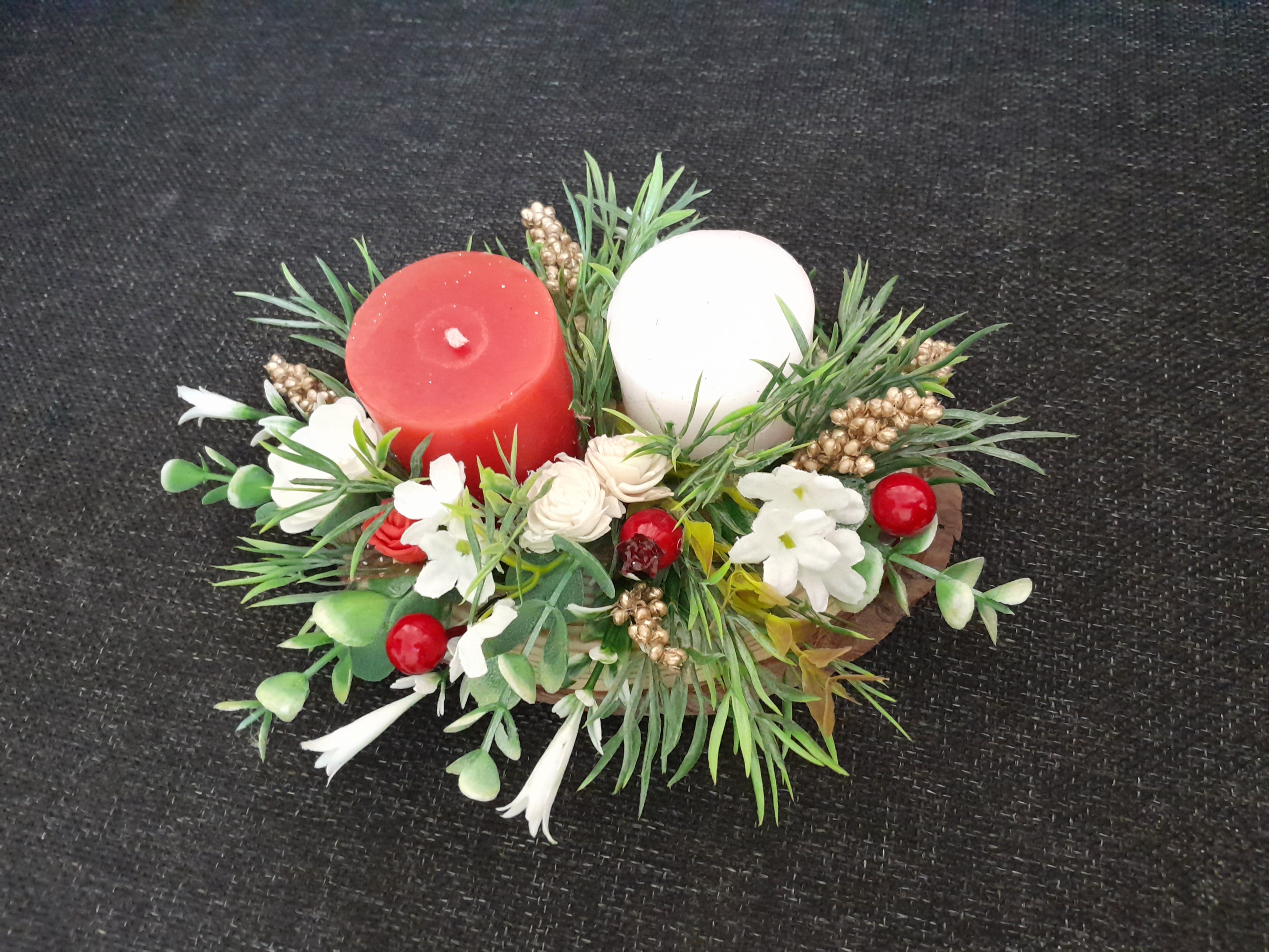Red and White Candle set Table decor