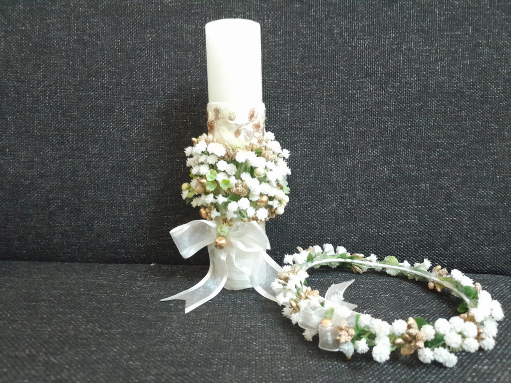 Decorated candle and crown baptism /holy communion