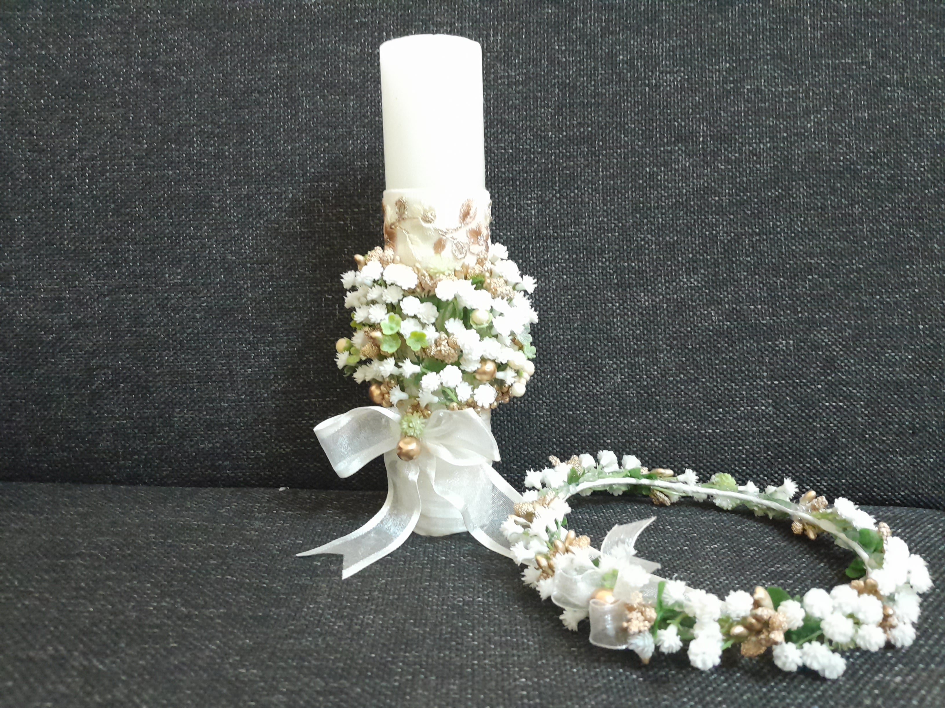 Decorated candle and crown baptism /holy communion