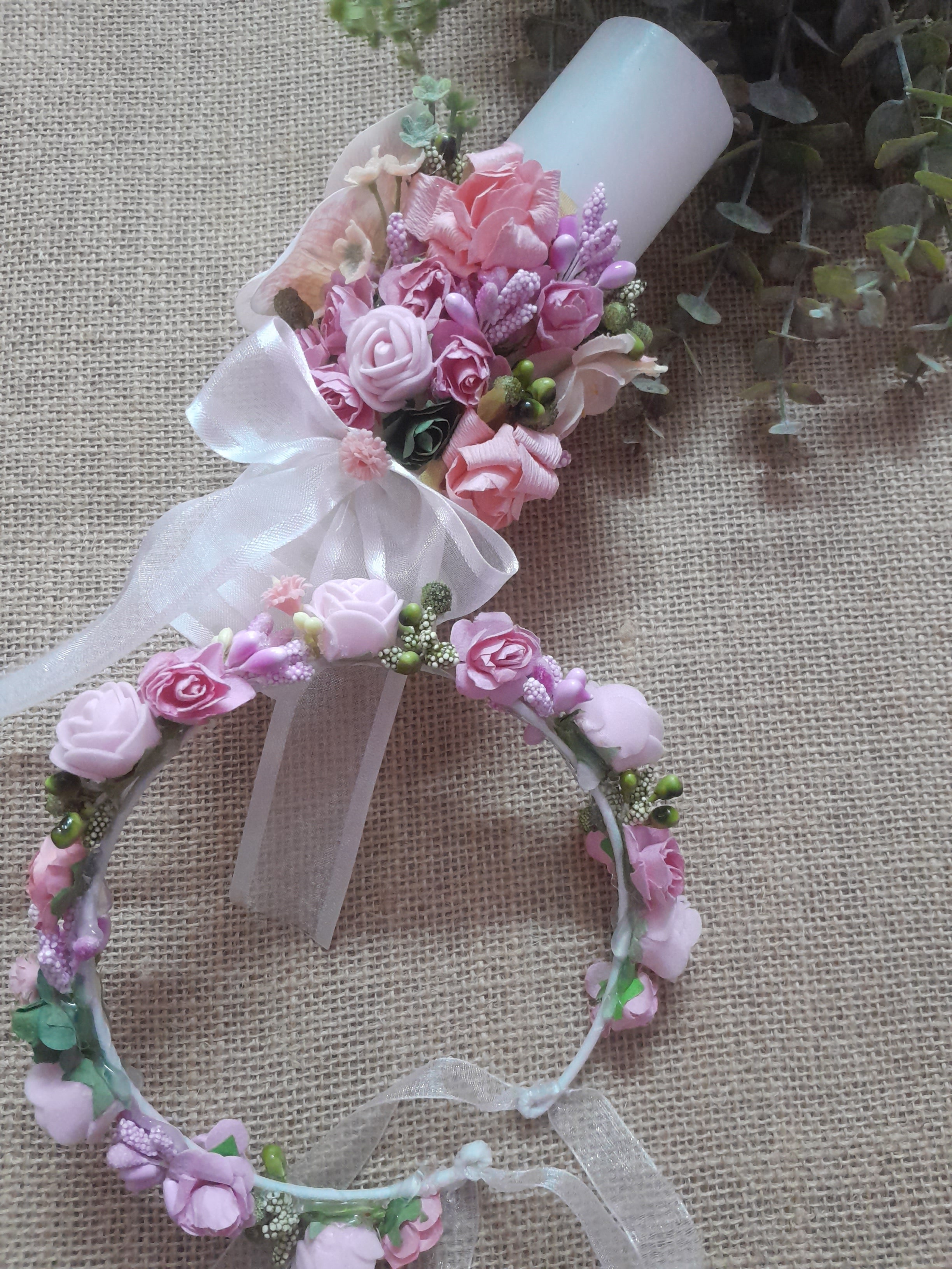 Decorated candle and crown baptism /holy communion