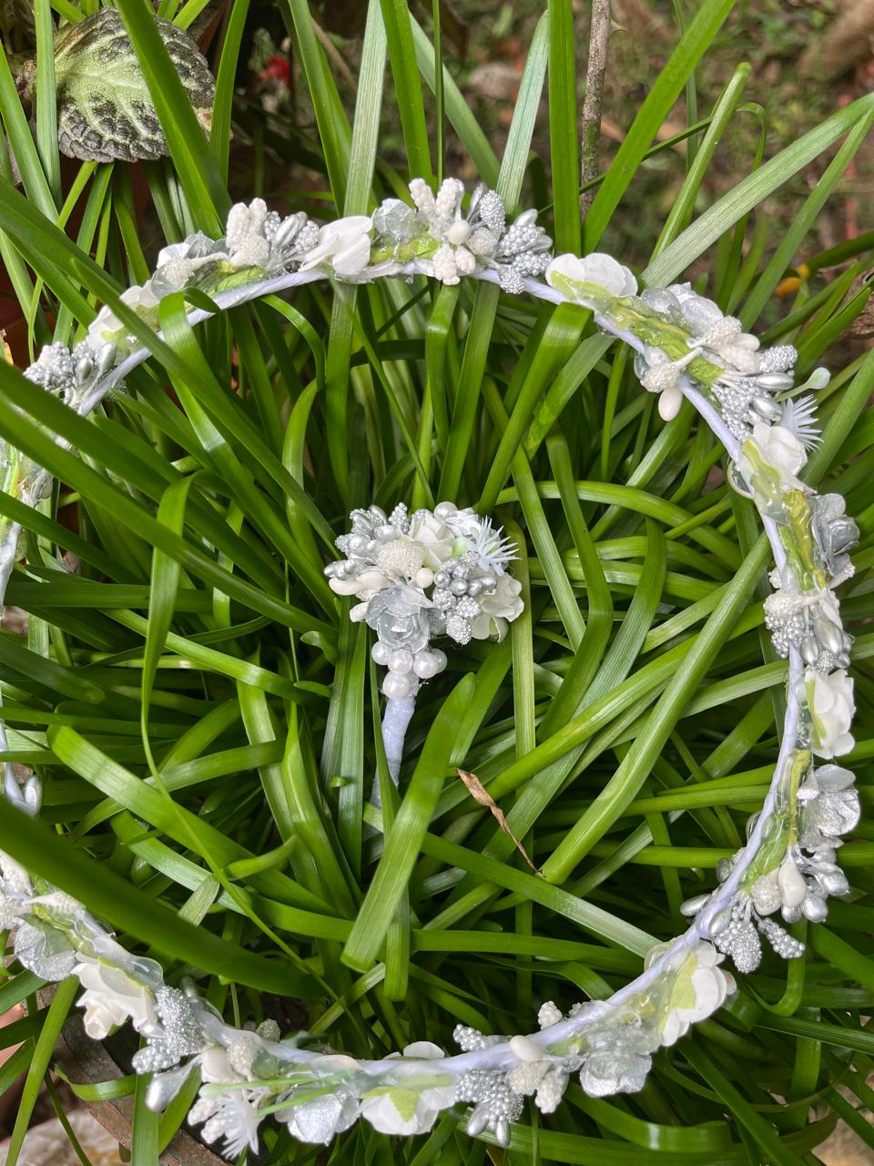 Silver bunch flowers crown and broch