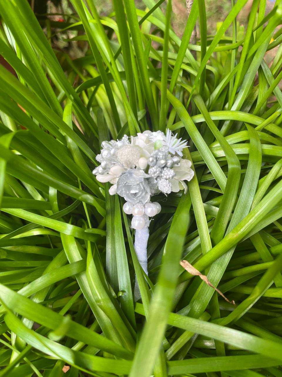 Silver bunch flowers crown and broch