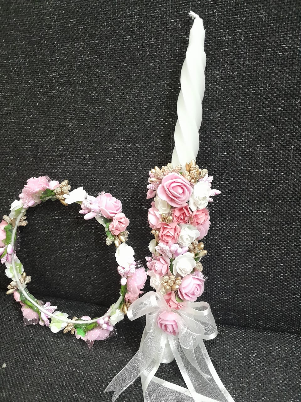 Baptism candle and crown