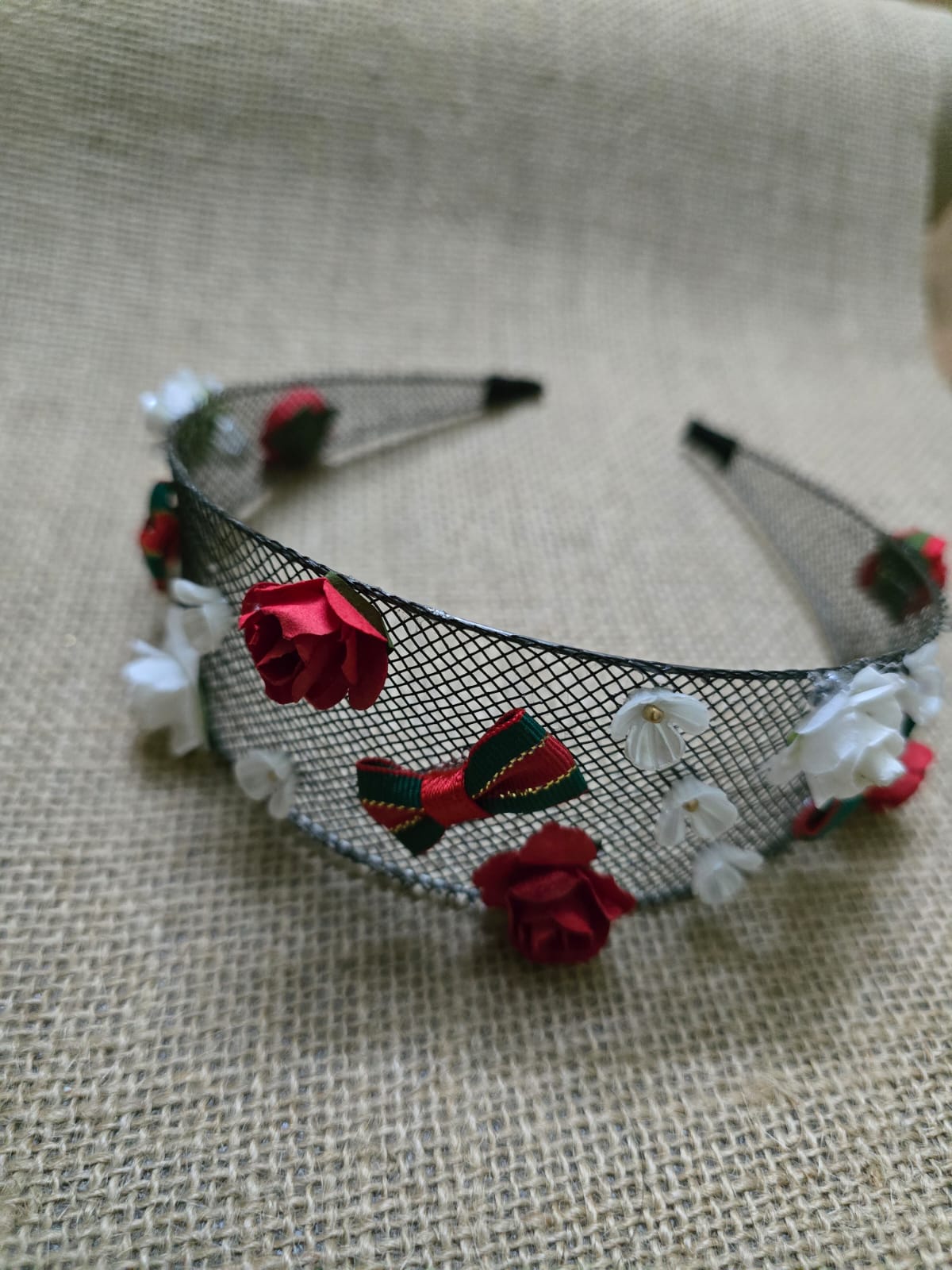 Christmas  black net  hairband with Red bows