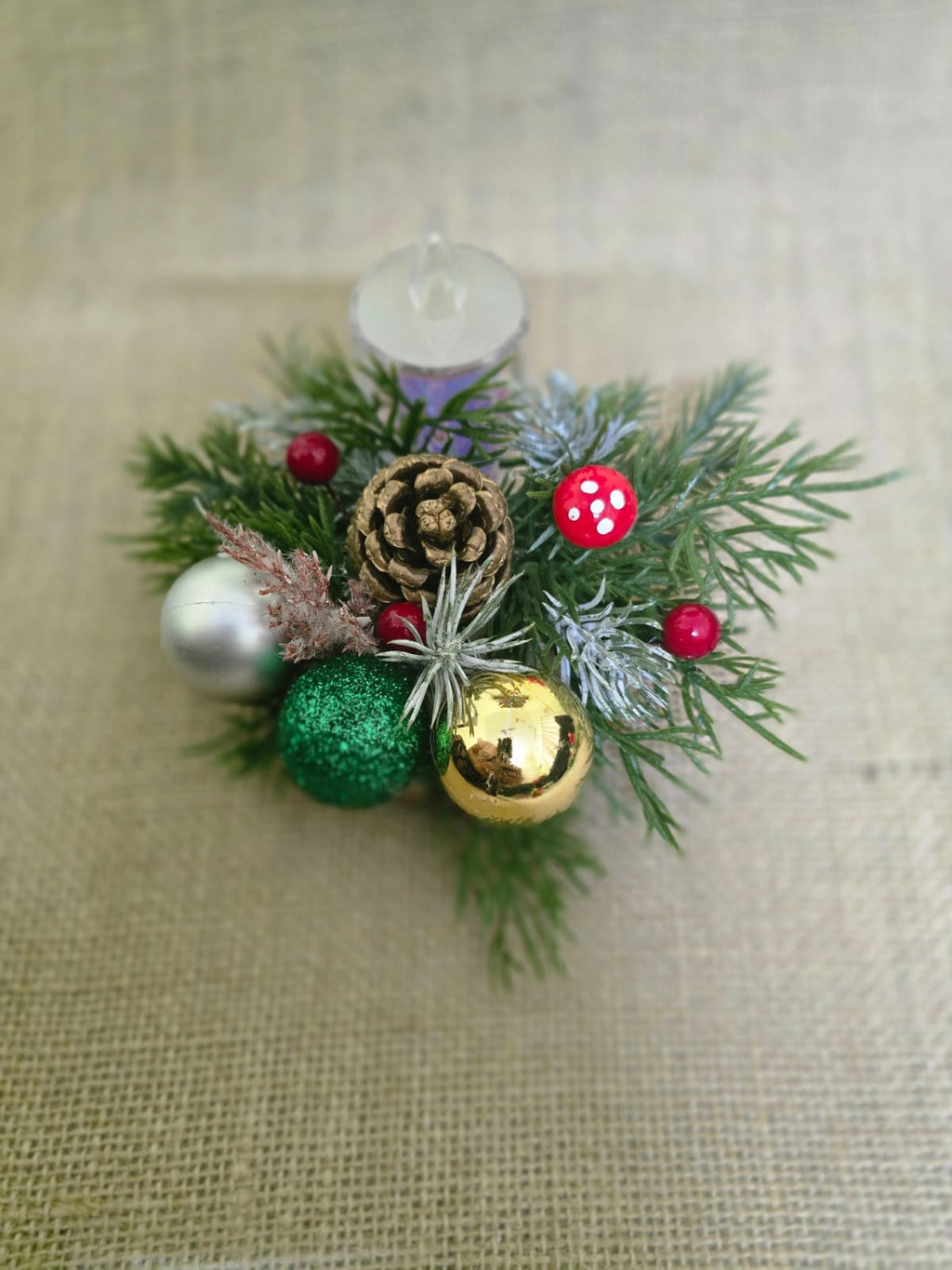 Pine,Balls and Candle  table center decor