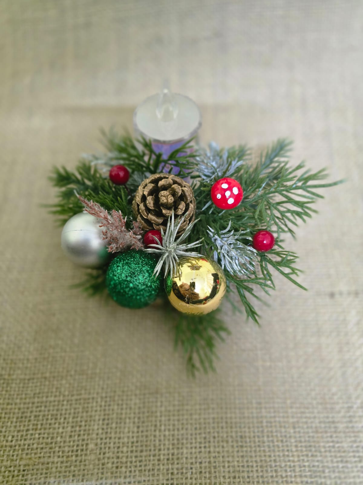 Pine,Balls and Candle  table center decor