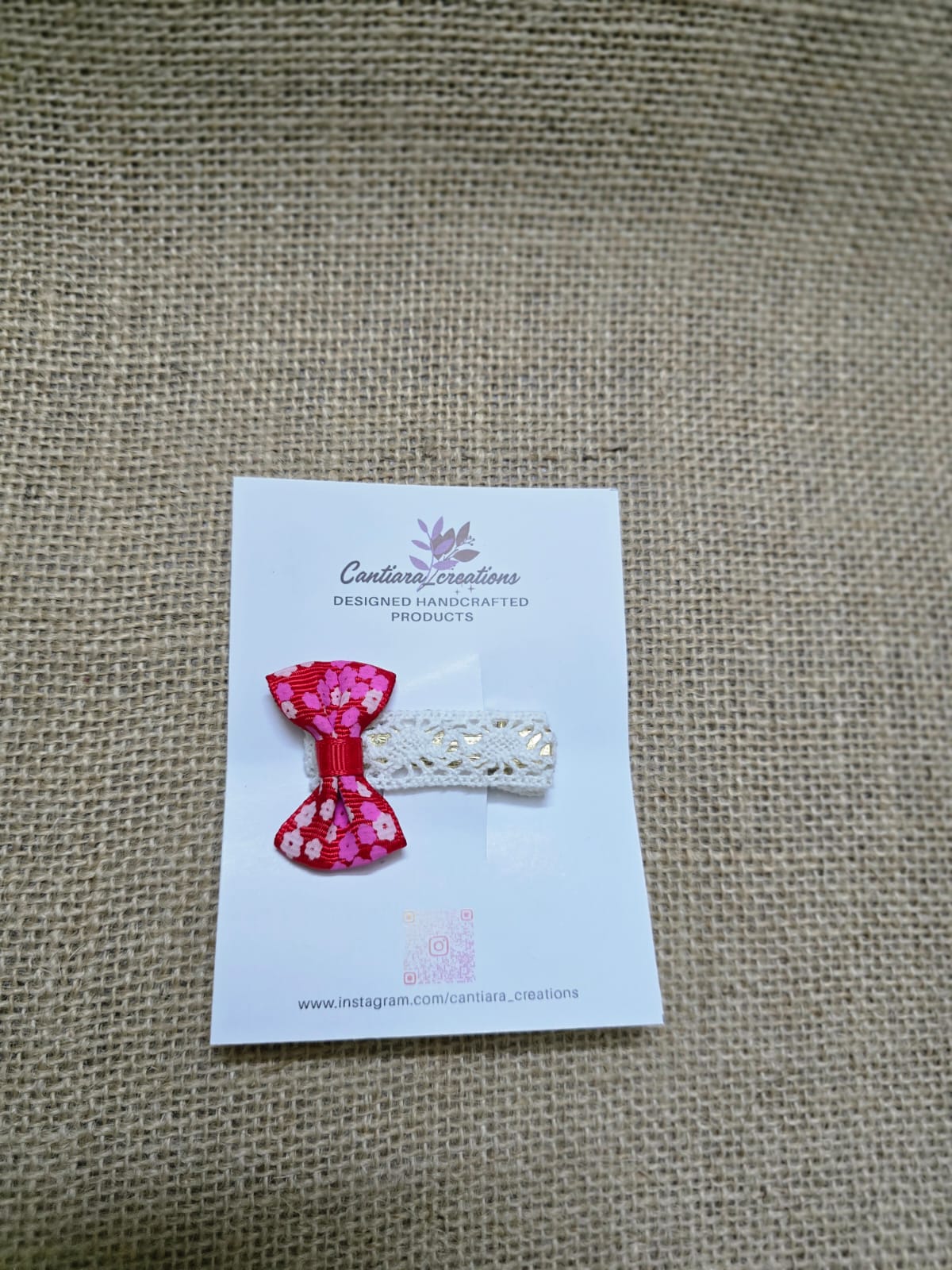 Hair clip crochet lace red bow christmas