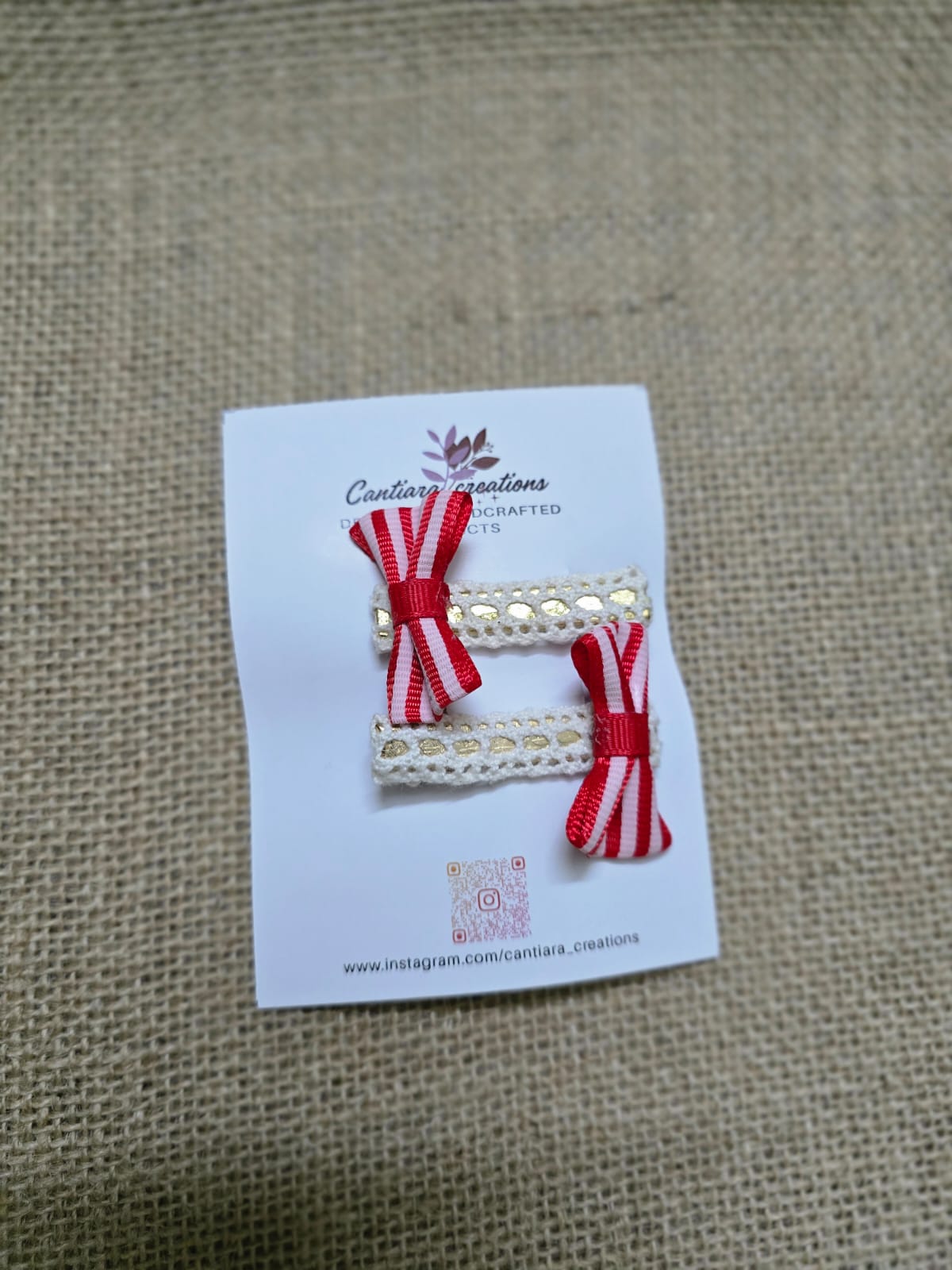 Hair clip crochet lace red bow christmas