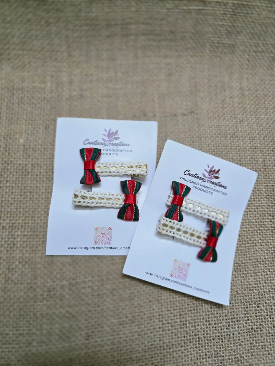 Hair clip crochet lace green bow christmas