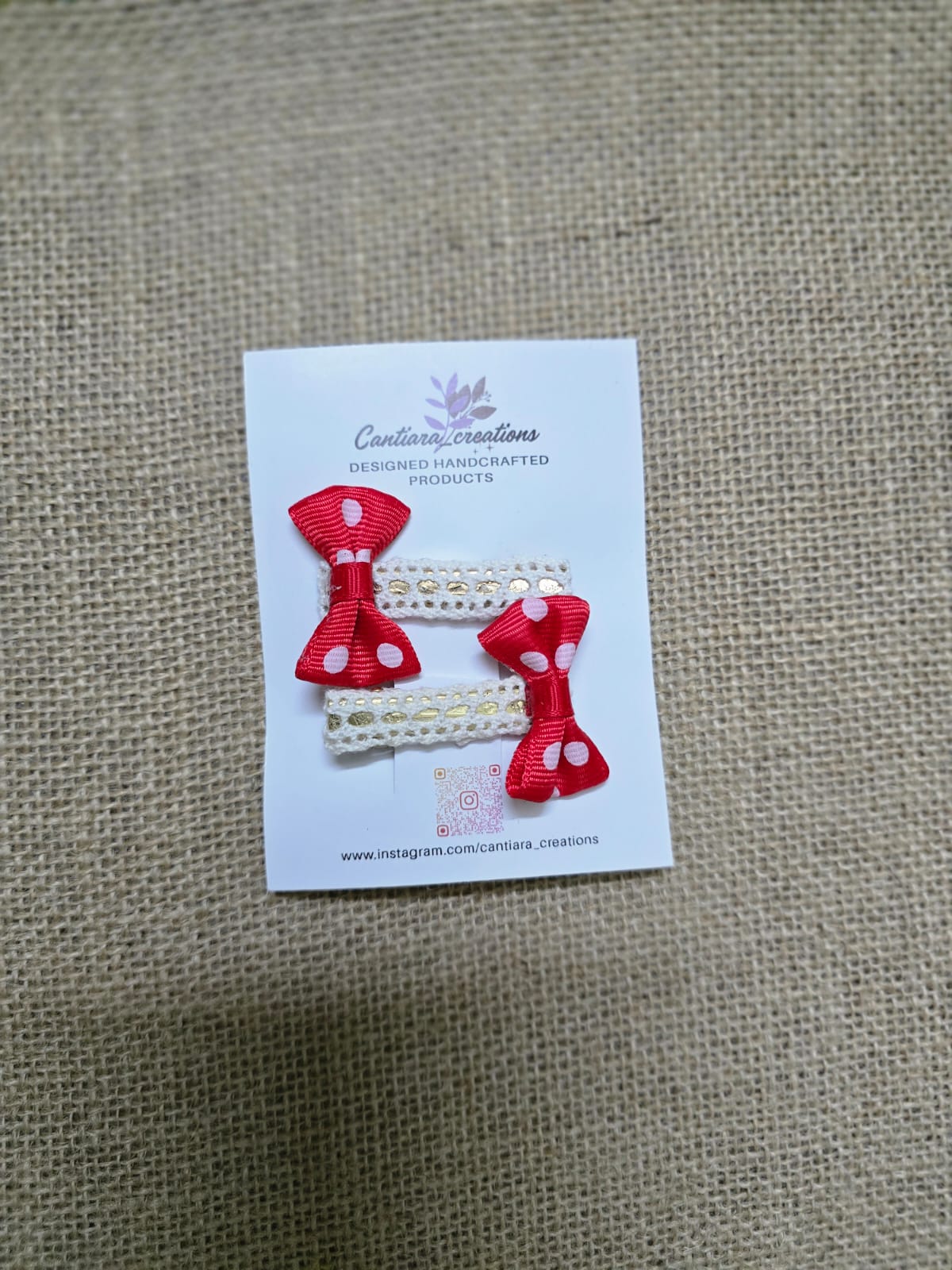 Hair clip crochet lace red bow christmas