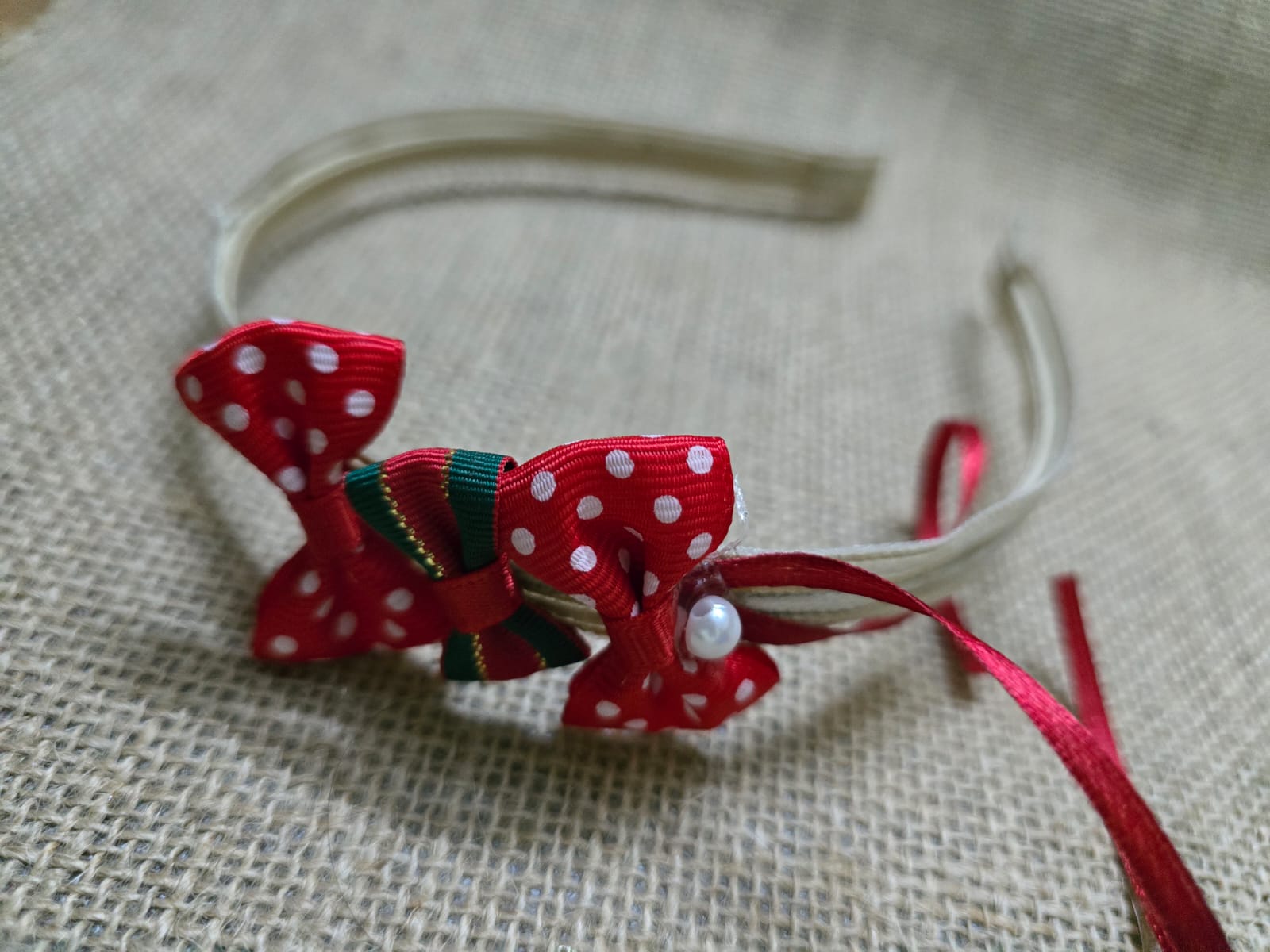 Christmas  cream lace hairbands with red bows
