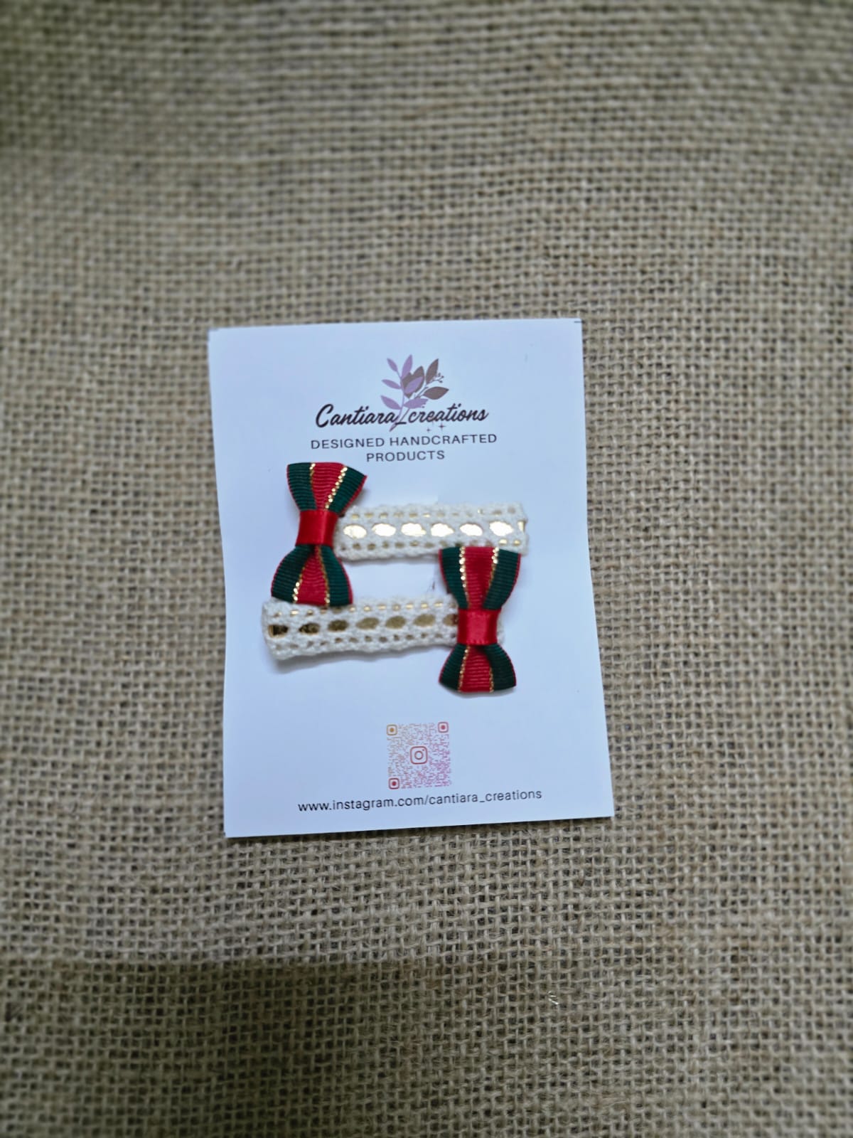 Hair clip crochet lace green bow christmas